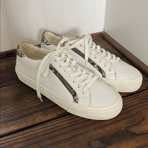 New Madewell Sidewalk White Lowtop Sneakers with Snakeskin Accents